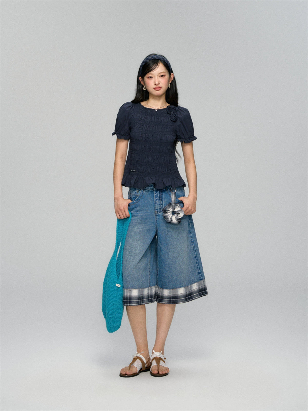 Three-Dimensional Flower Pleated Short-Sleeve Blouse - CHINASQUAD