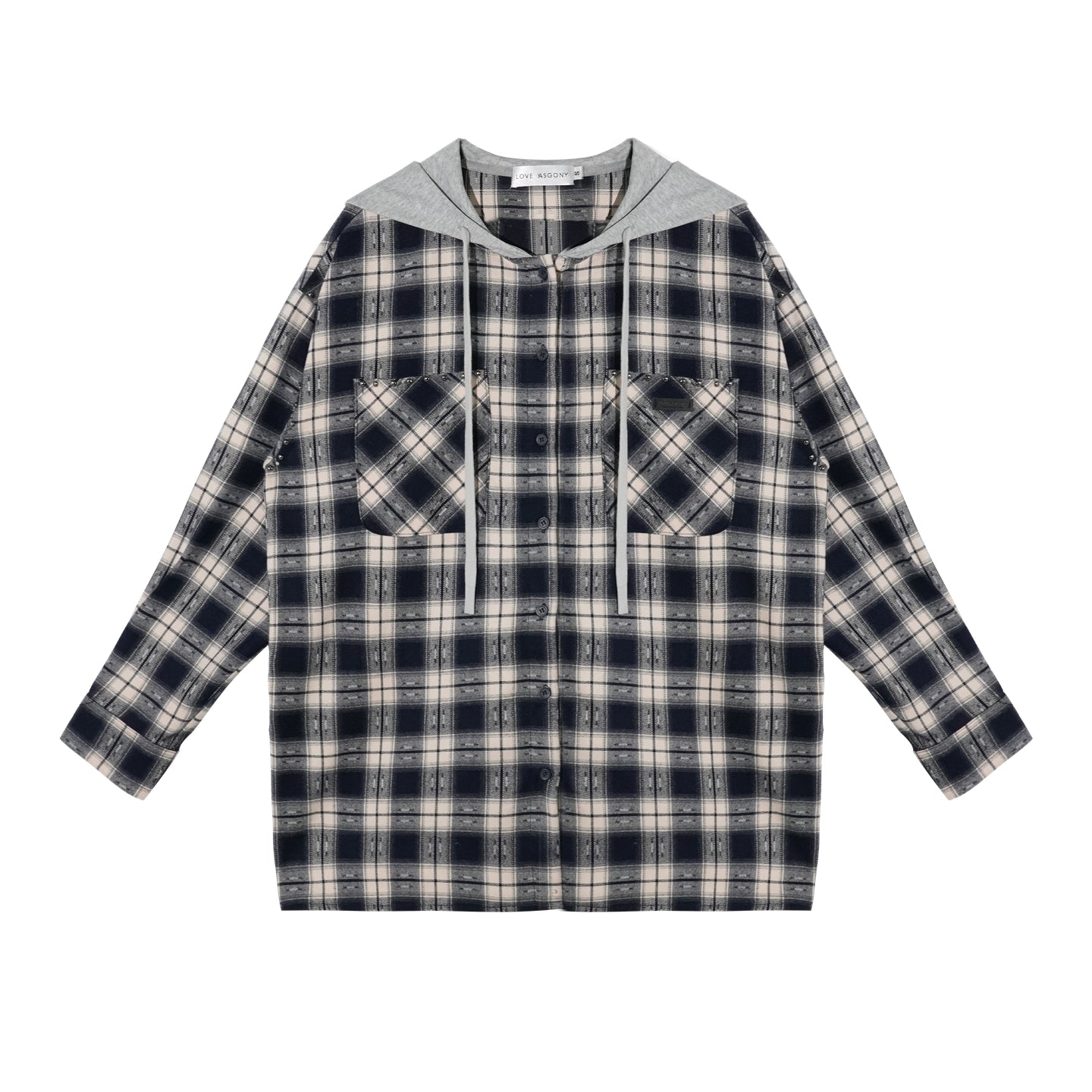 Vintage Plaid Contrast Hooded Shirt - CHINASQUAD