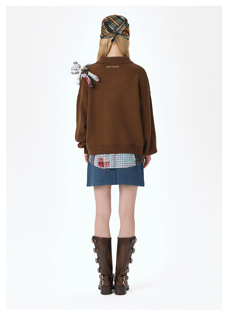 Plaid Bear Polo Sweater - CHINASQUAD