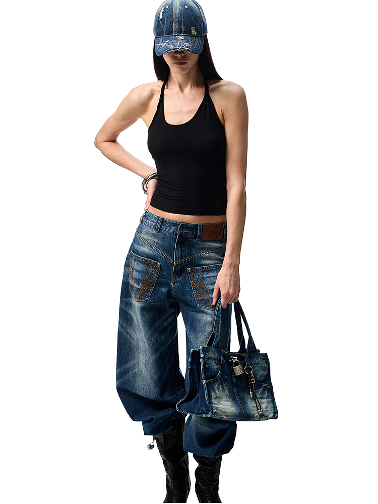 Vintage Wash Detachable Knife Denim Skirt Pants - CHINASQUAD