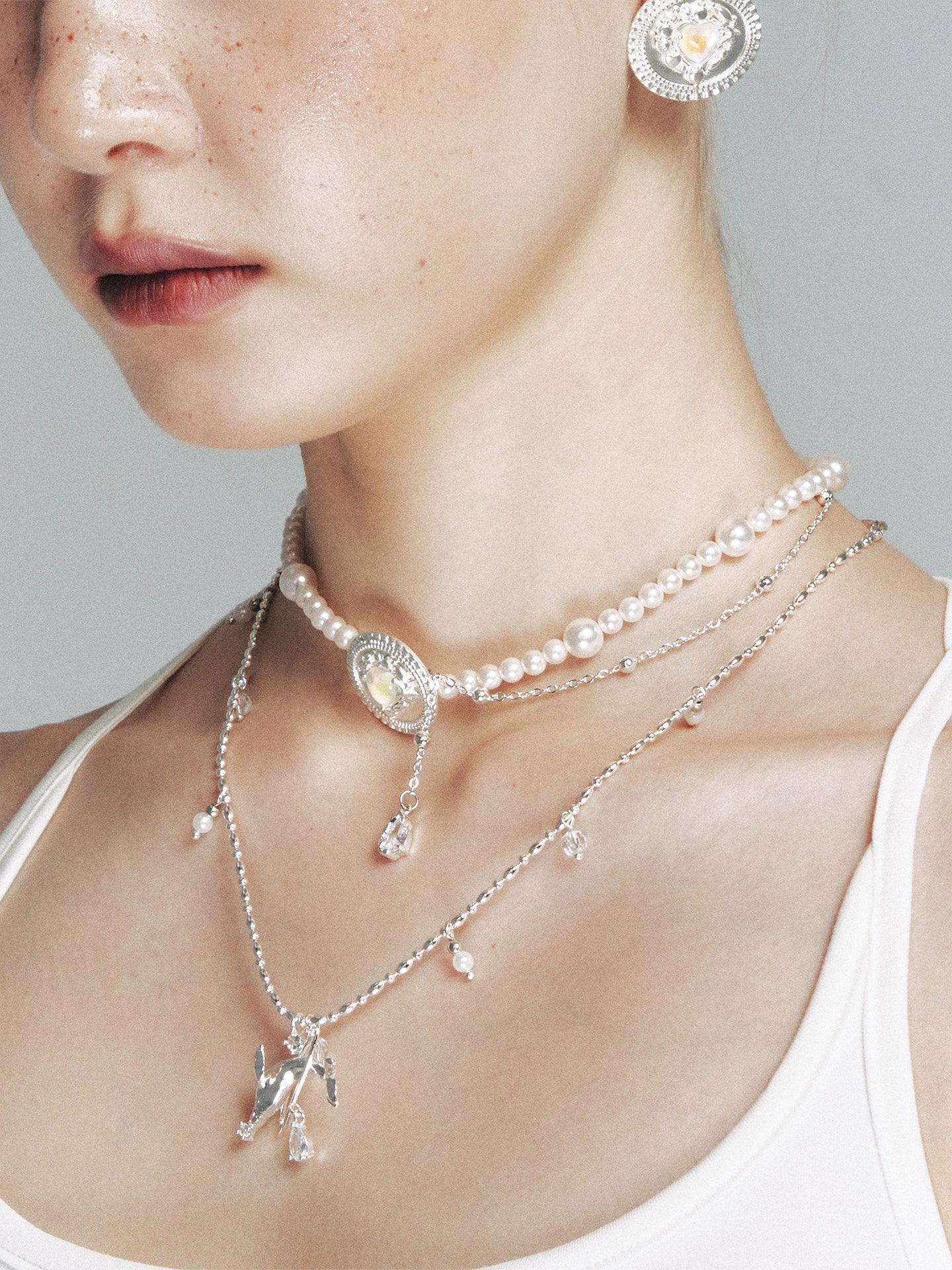 Silver Beaded Whale Pendant Necklace