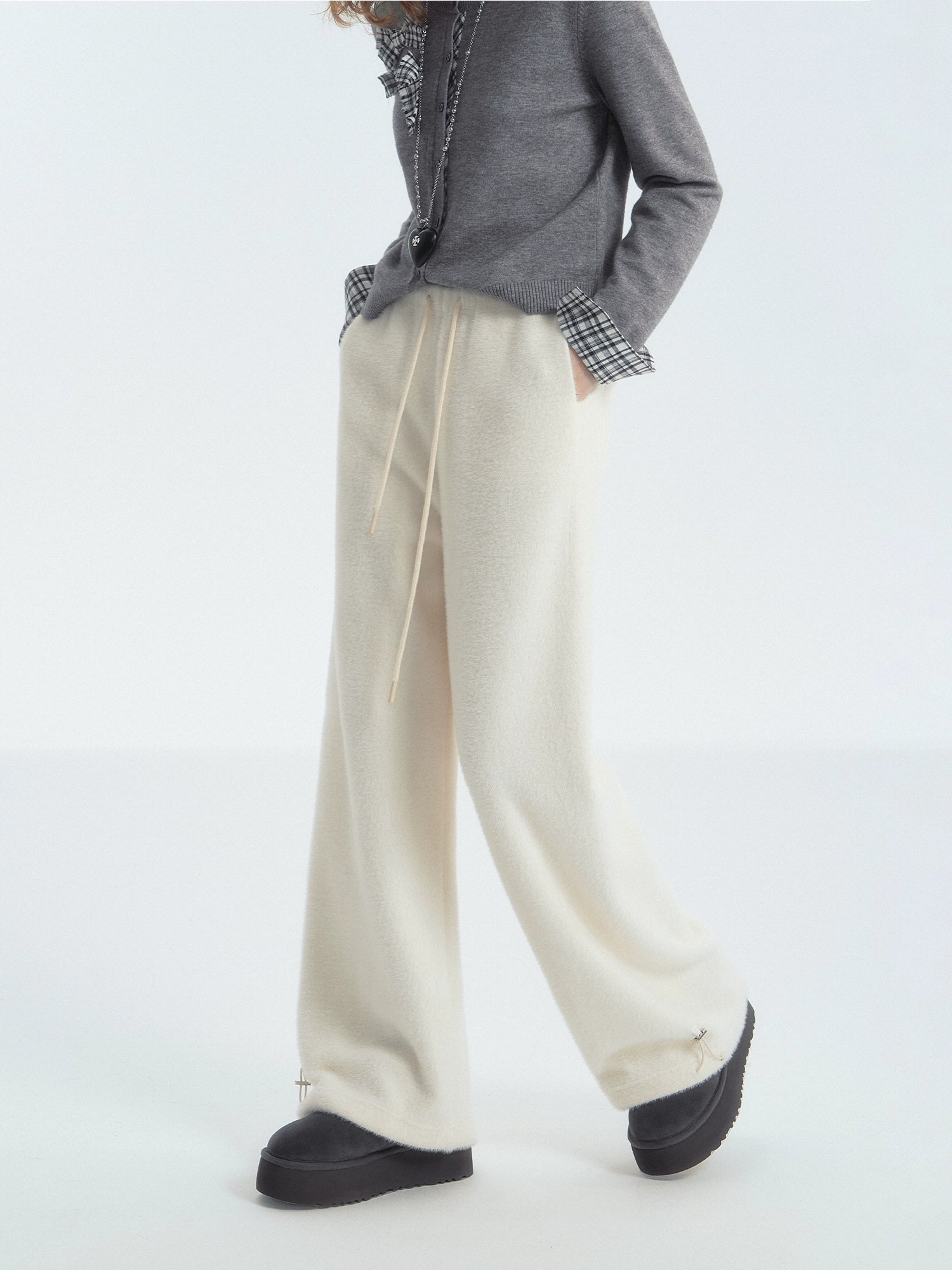 (Final Sale) Paneled Knit Velvet Wide-Leg Pants - CHINASQUAD