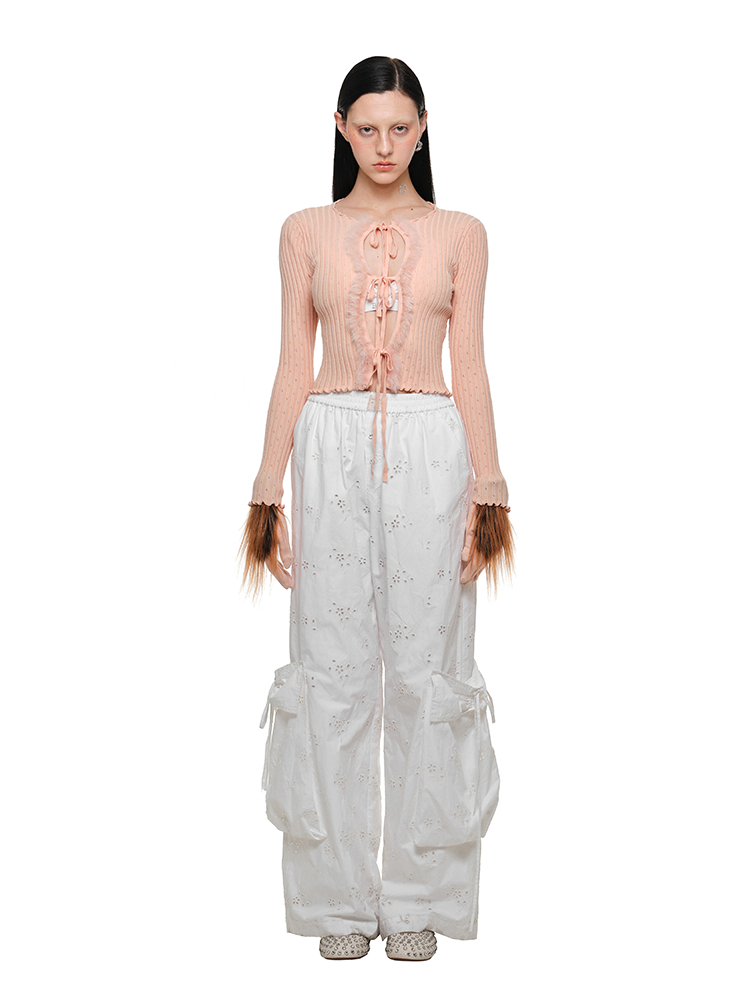 Tie-up and Fur Panel Knitted Cardigan - CHINASQUAD