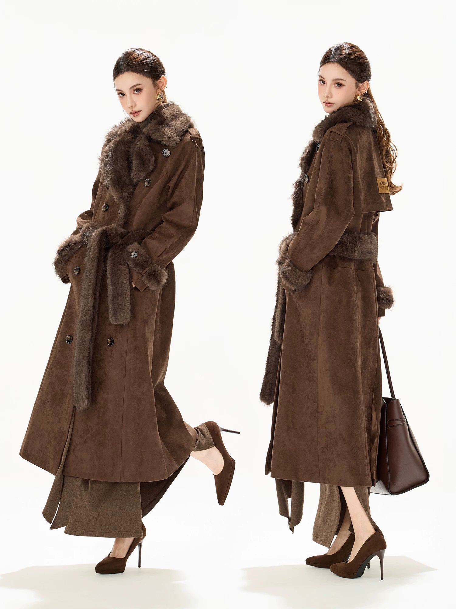 Belted Double-Breasted Long Coat