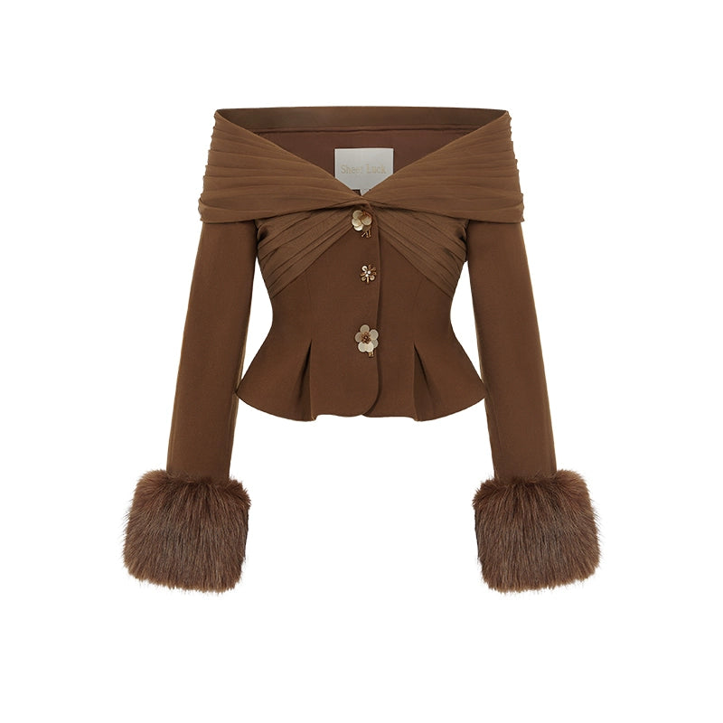 Vixen Faux Fur Halter Floral Dress Set - CHINASQUAD