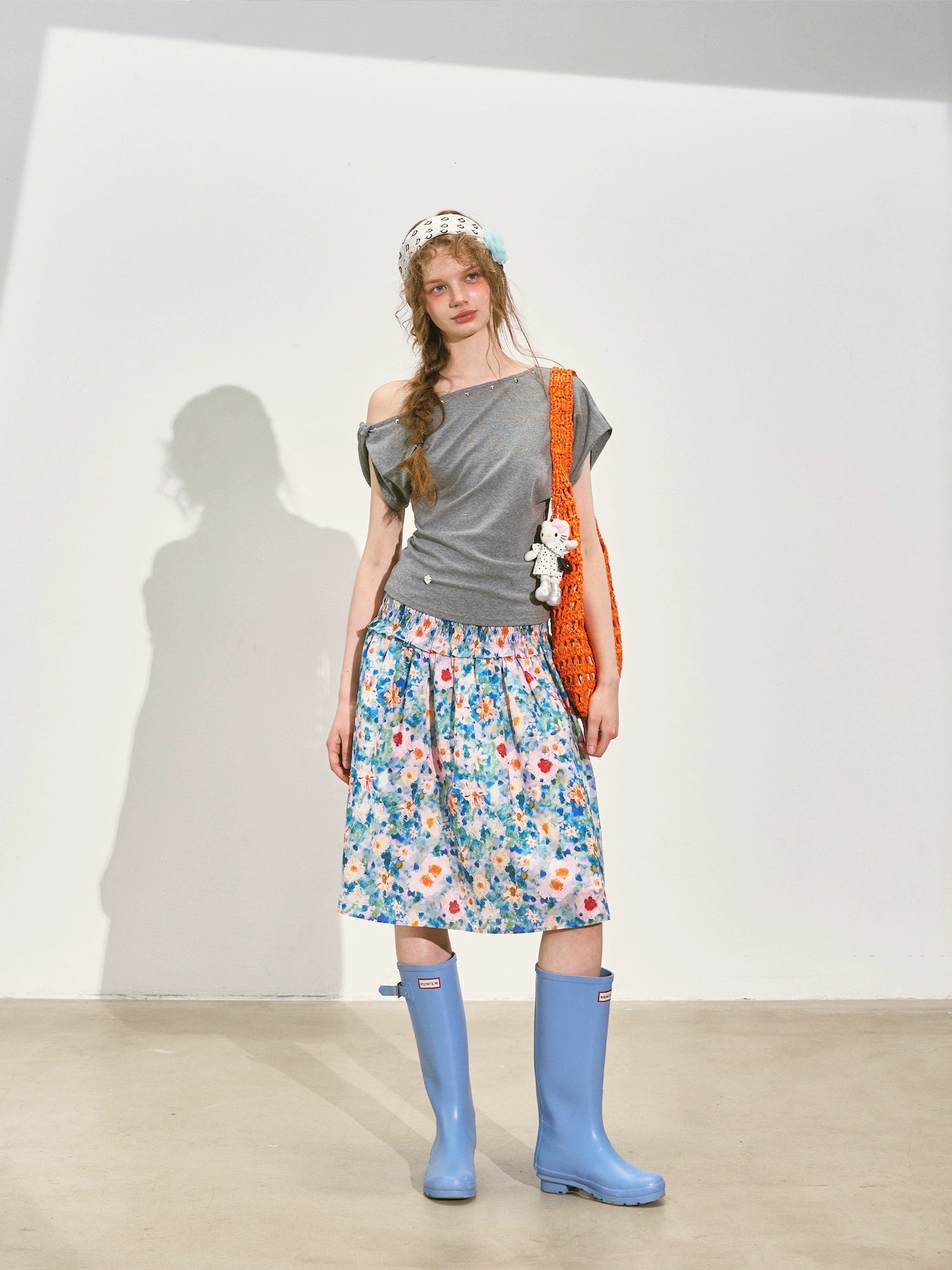 Floral Waist-cinching Slim-fit Midi A-line Skirt - CHINASQUAD