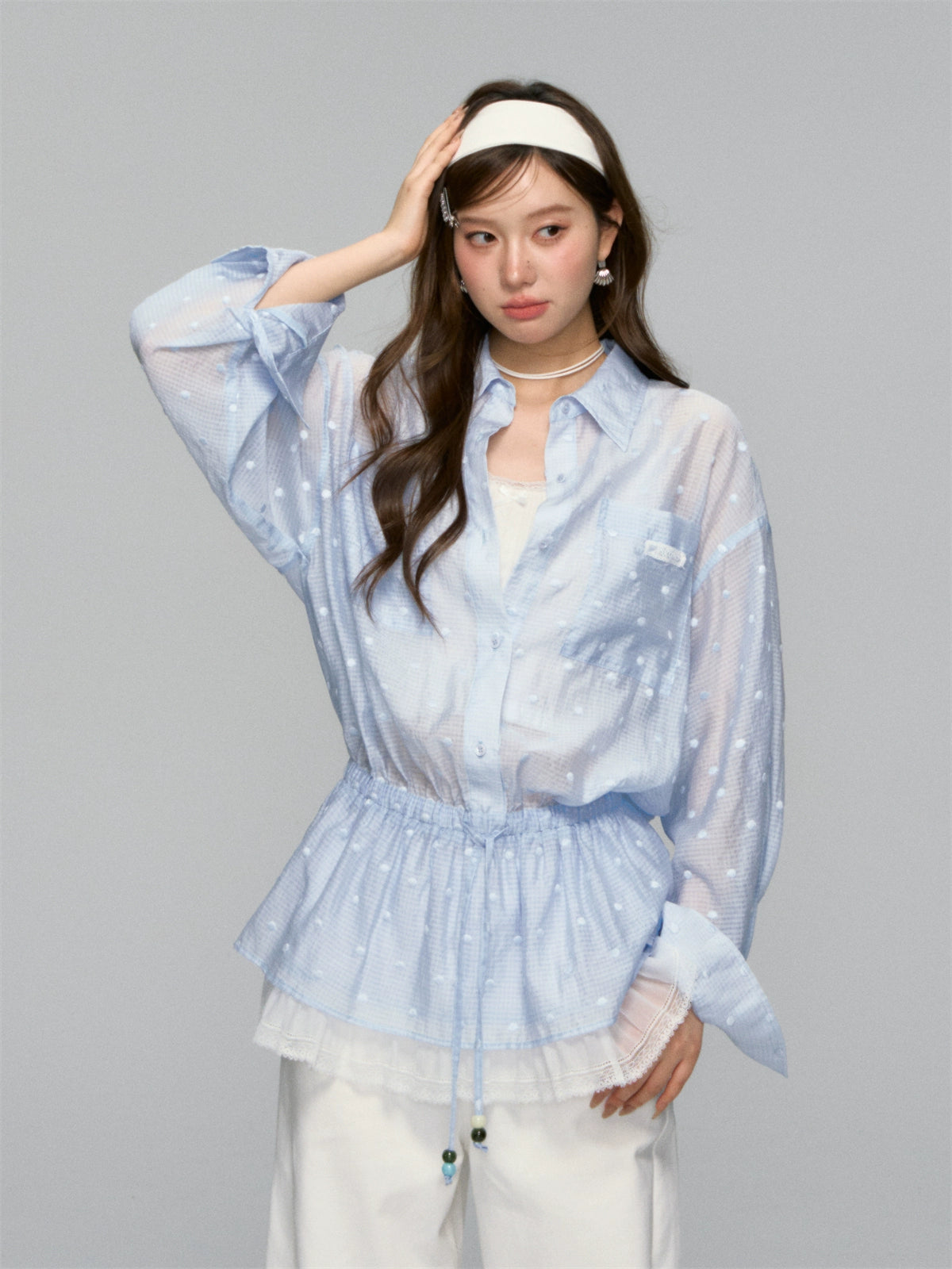 Lapel Plaid Lace-Trimmed Sunscreen Shirt - CHINASQUAD