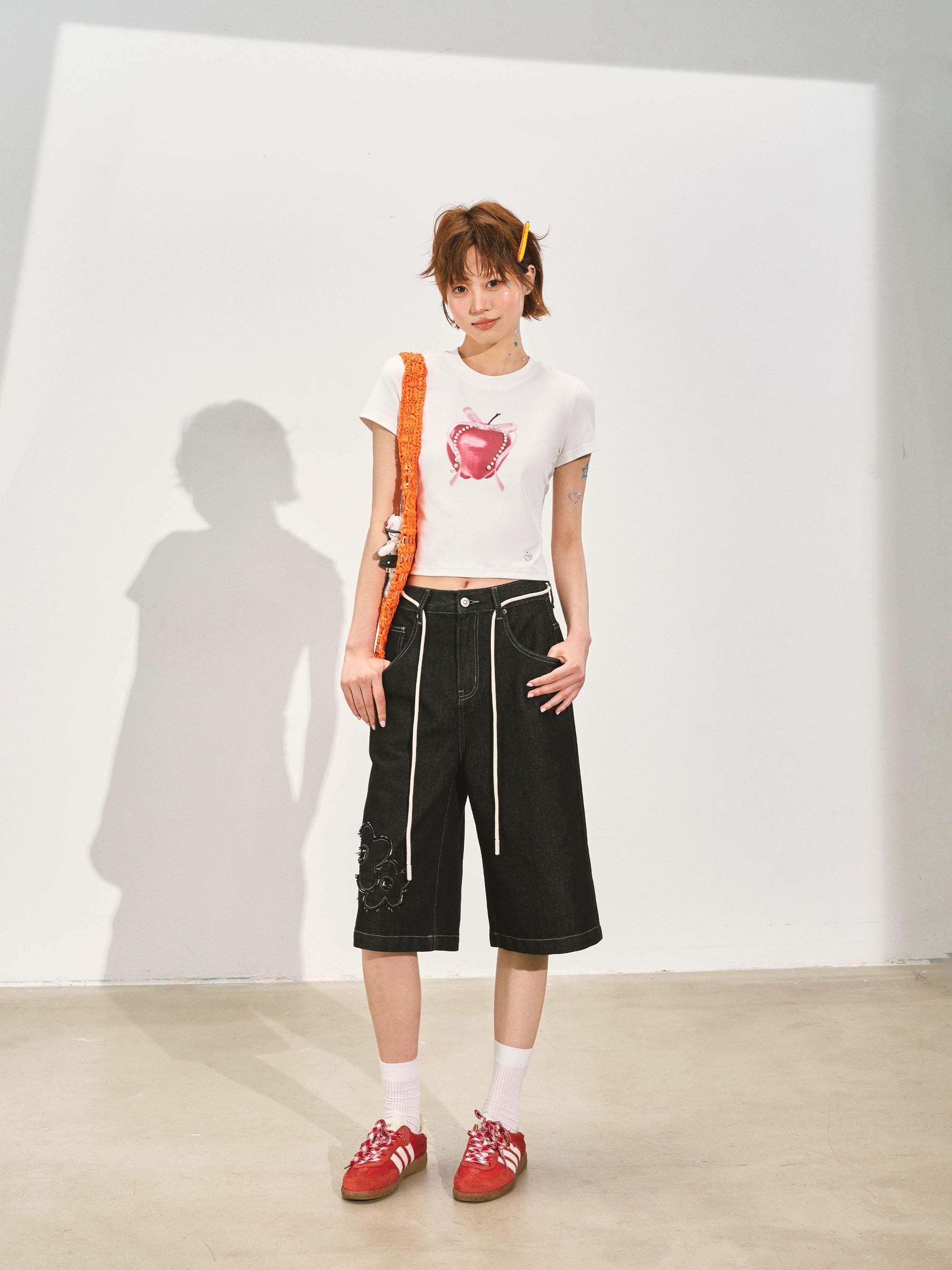 Pearl Bow Fruity Slim-fit Short Sleeve T-shirt - CHINASQUAD
