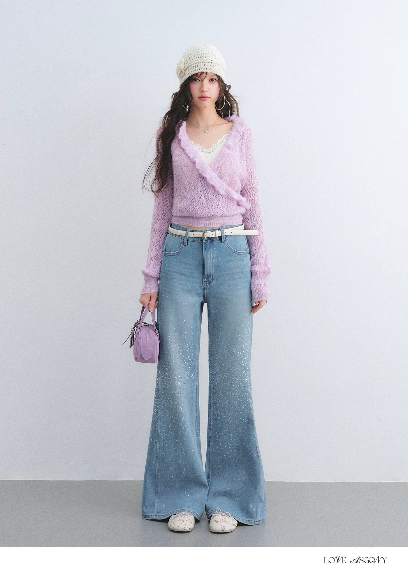 Ruffled Wool-Blend Mohair Openwork Knit Cardigan