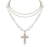Gothic Angel Pearl Cross Choker - CHINASQUAD
