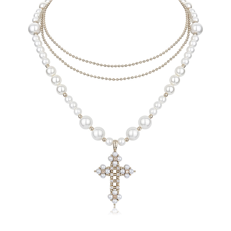 Gothic Angel Pearl Cross Choker - CHINASQUAD