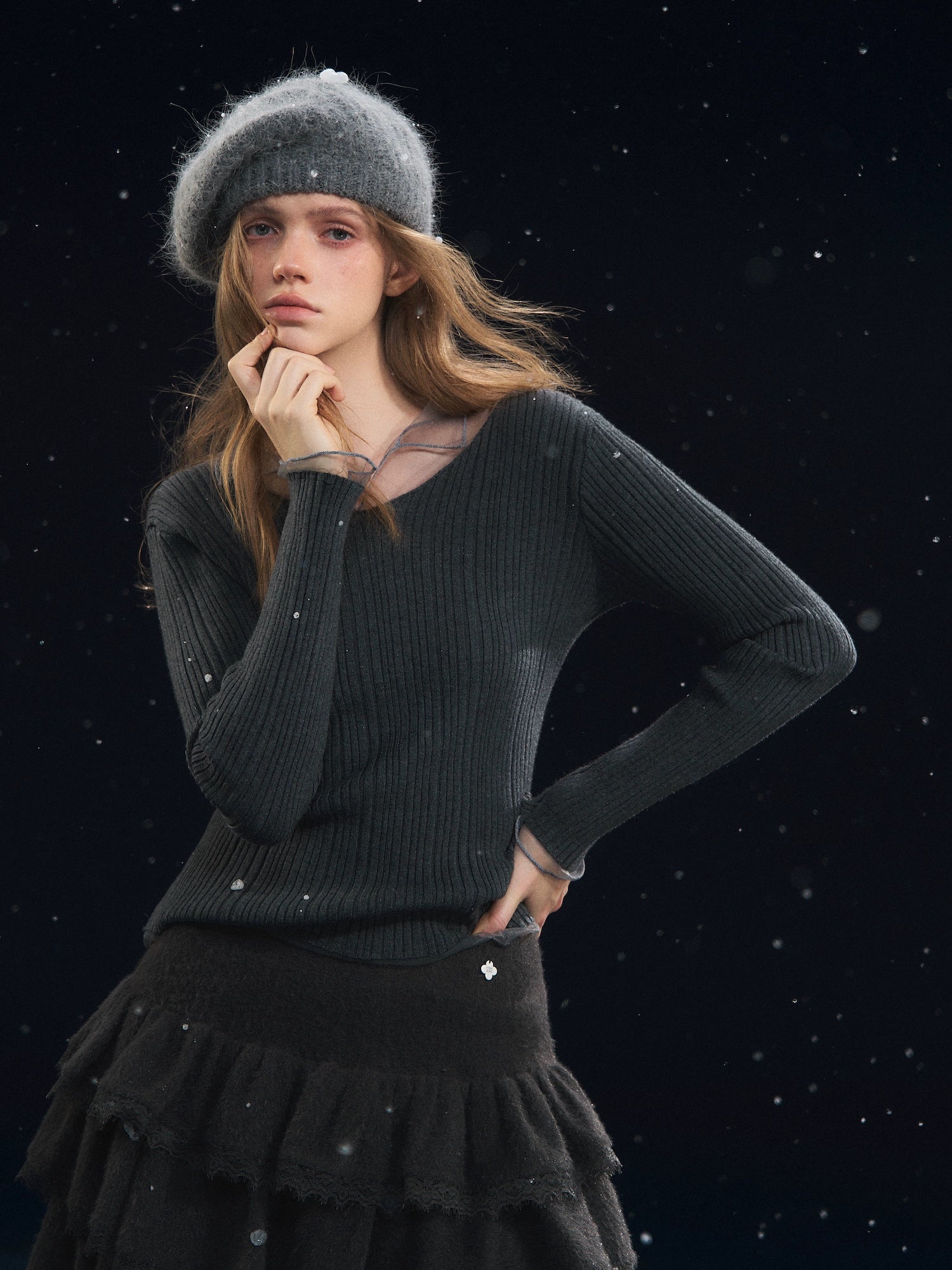 Mesh-Panel High-Stretch Base Crewneck