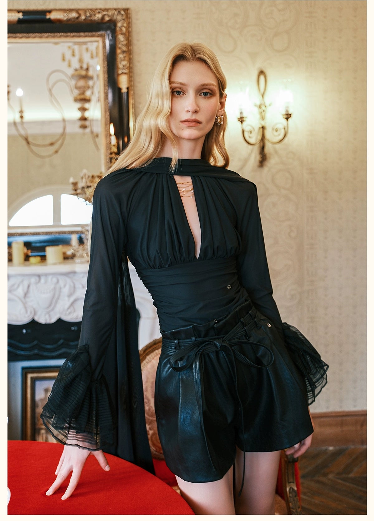 Nina Halter V-Neck Slim Tie Detail Crop Blouse - CHINASQUAD