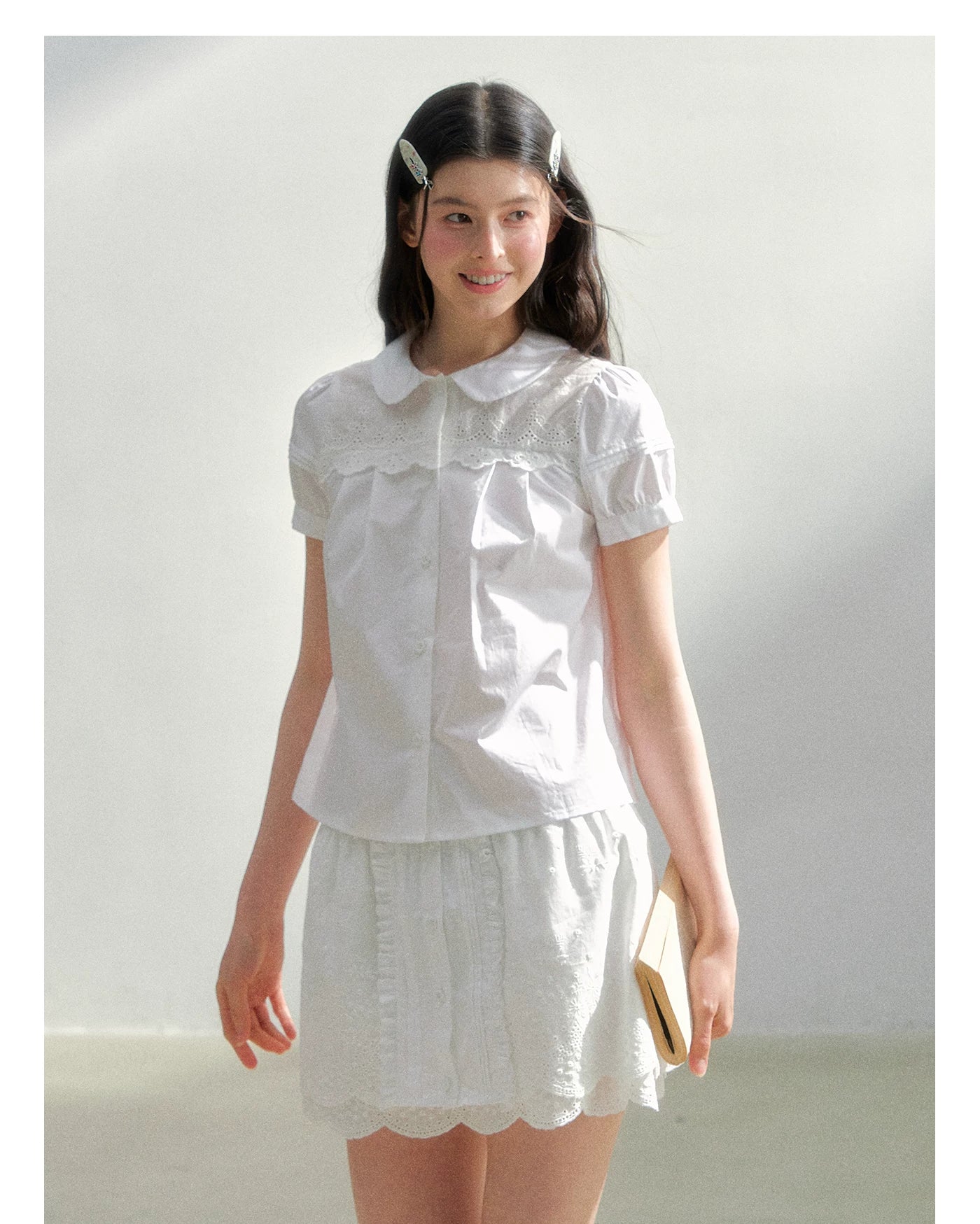 Vintage Embroidered Cotton Shirt & Skirt Set