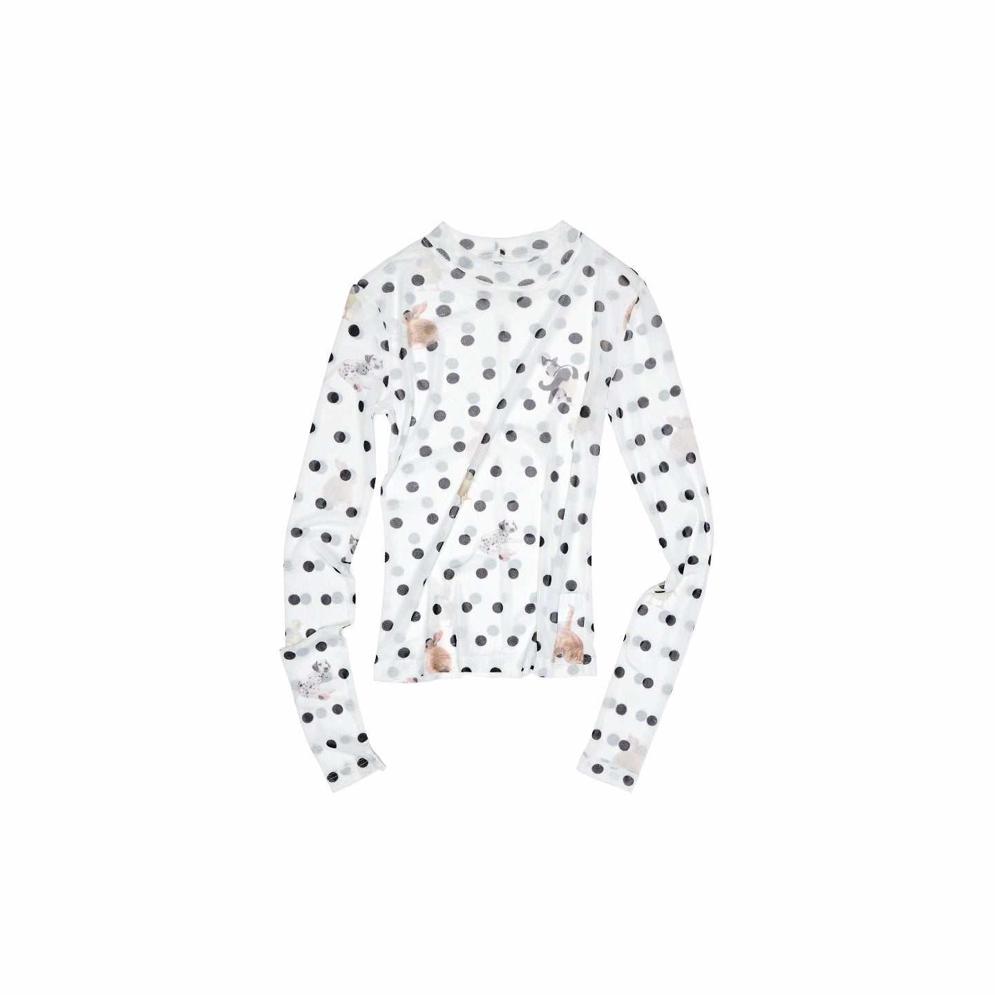 Polka Dot Pet Print Mock Neck T-Shirt