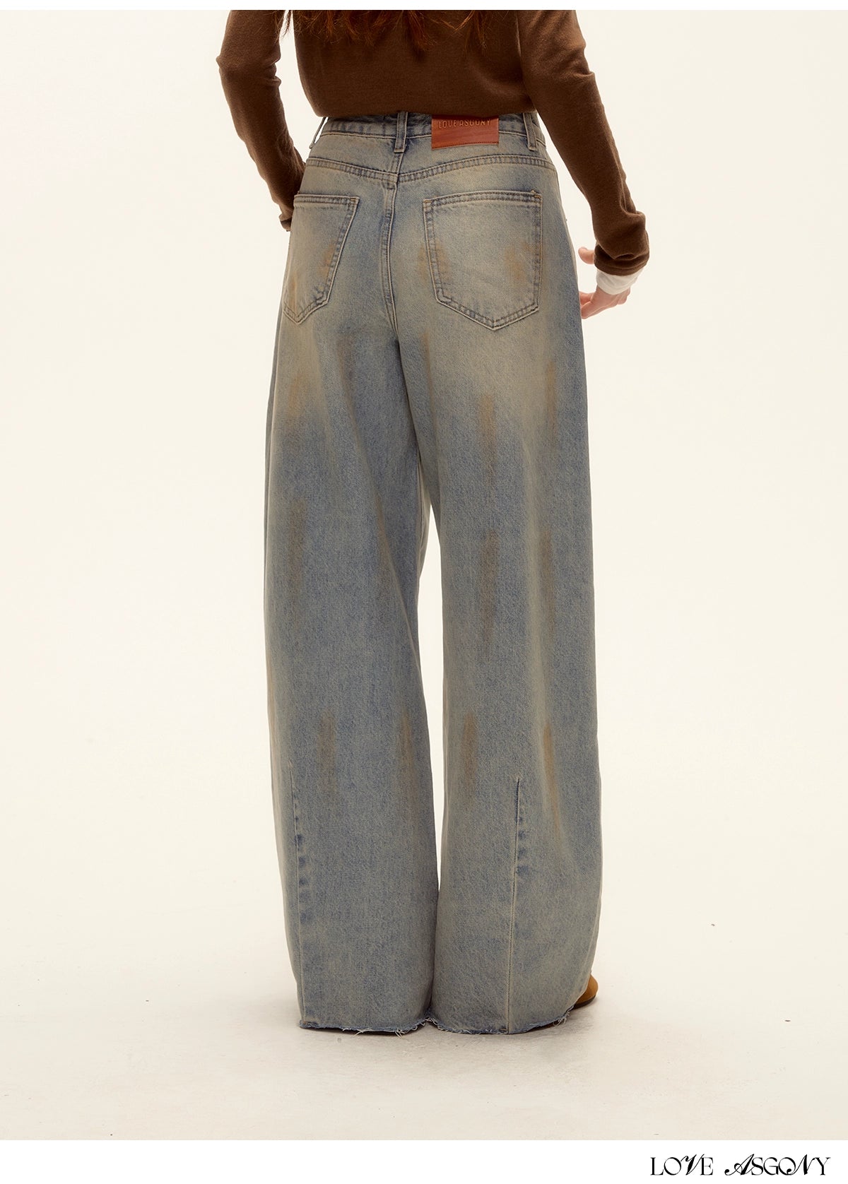 Vintage Washed Distressed Wide-Leg Denim Pants