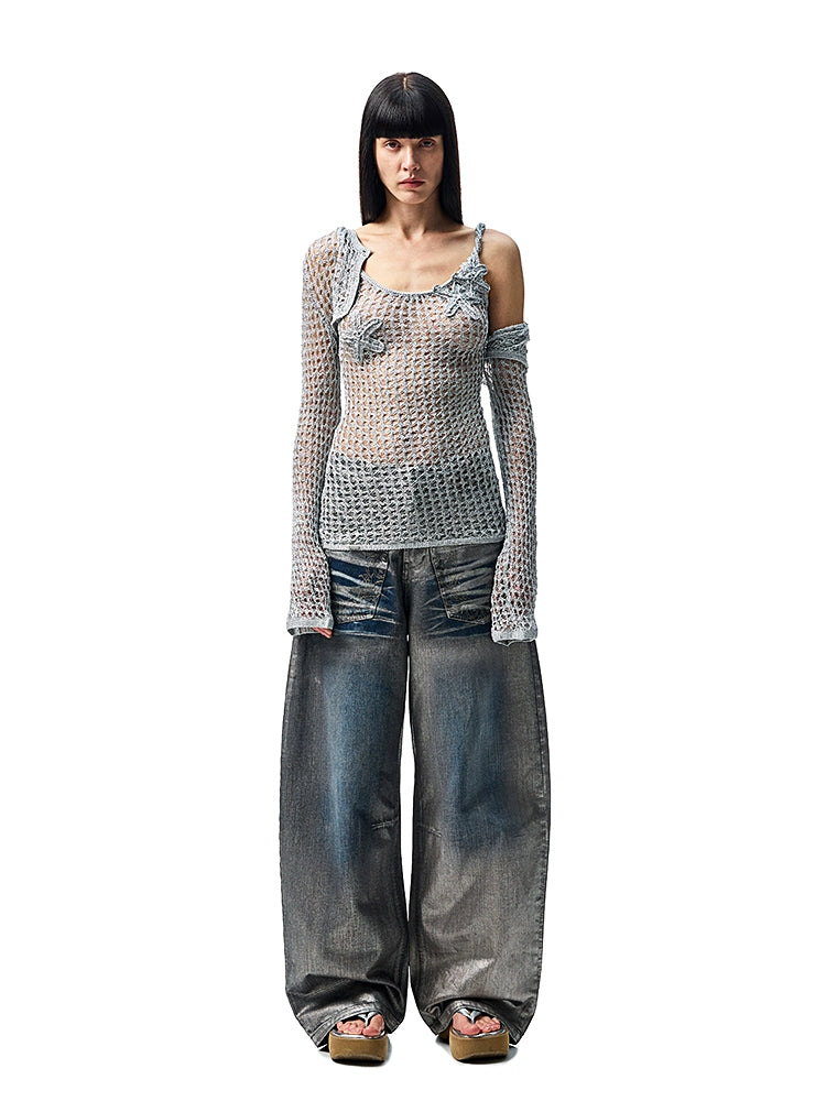 Hollow-Out Knitted Cropped Long-Sleeve Cover-Up - CHINASQUAD