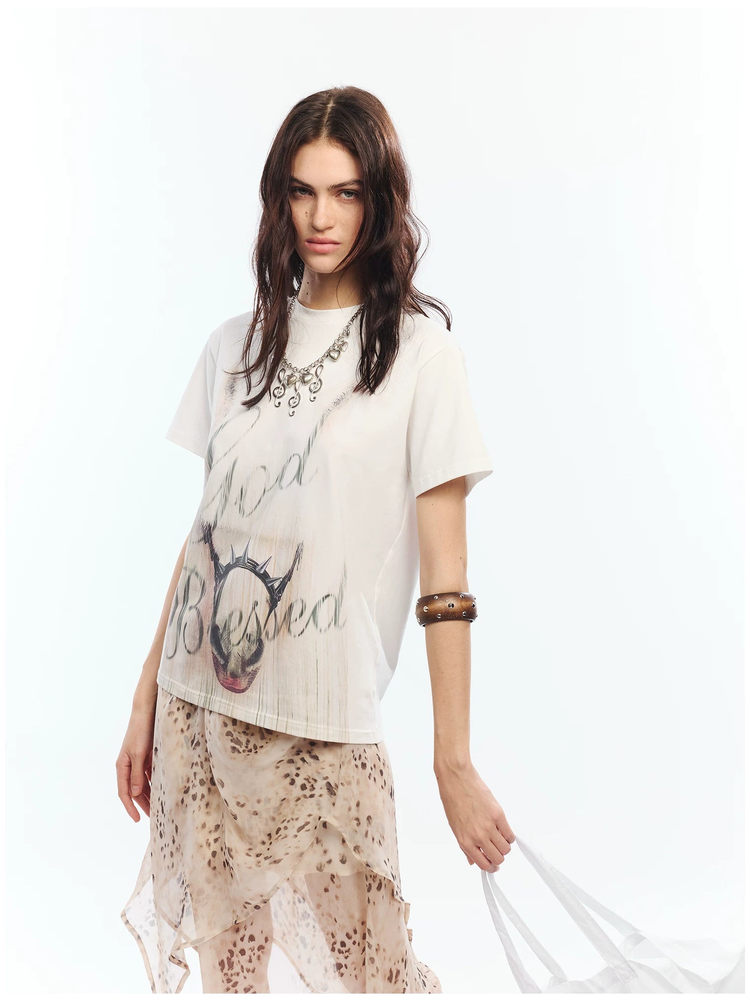 Vintage Washed Gradient Punk Graphic Crew Neck T-Shirt