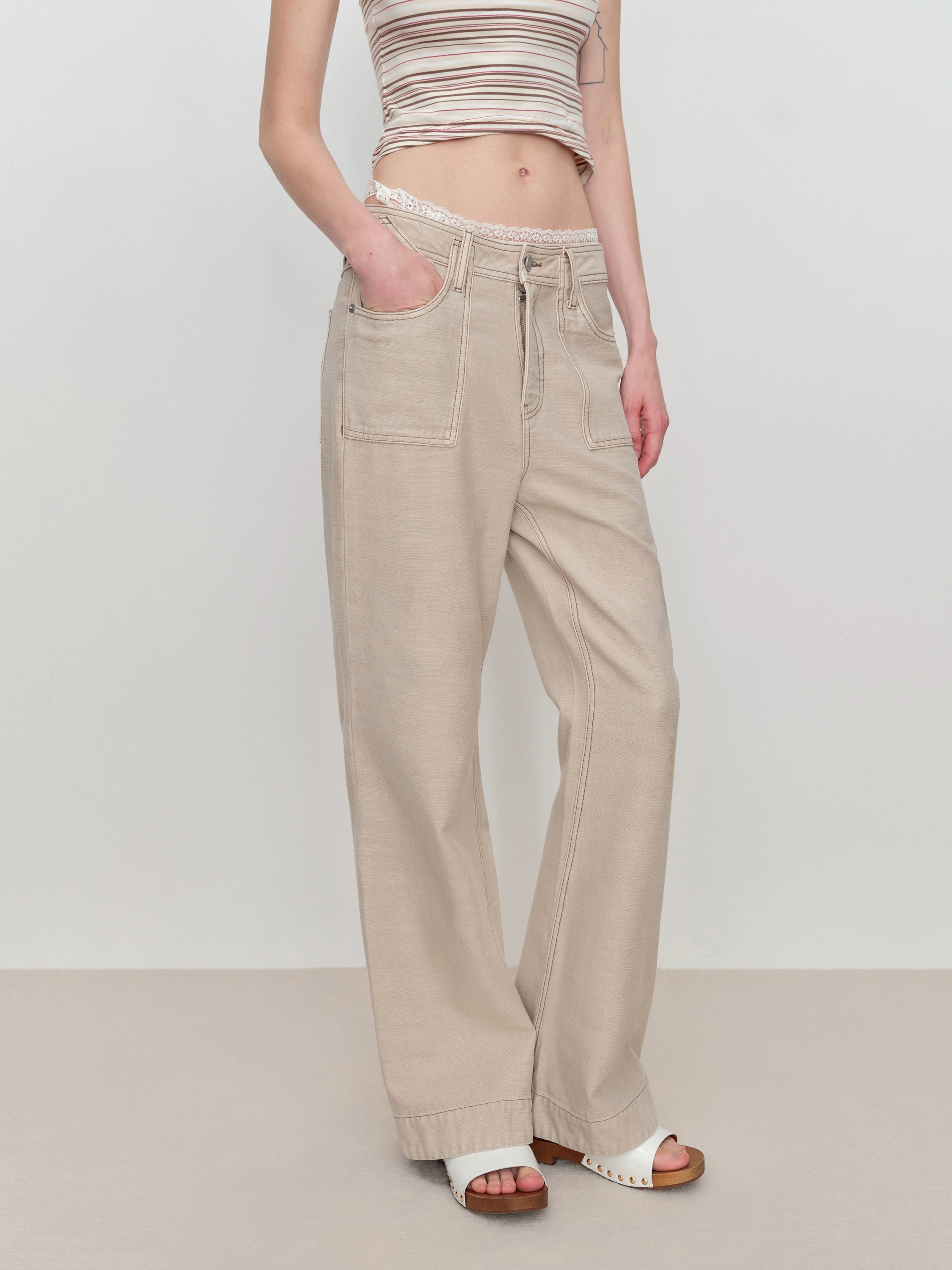 Flared Pants with Back Pocket Logo Embroidery