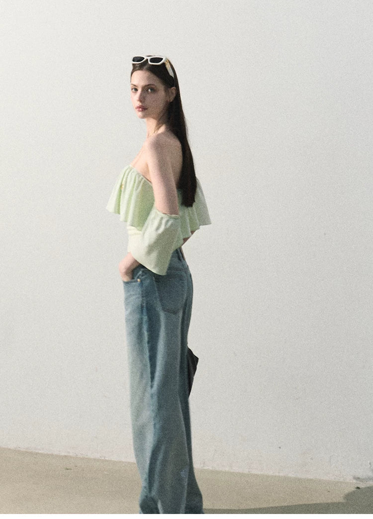 Mint Dream Shimmer Off-Shoulder T-Shirt