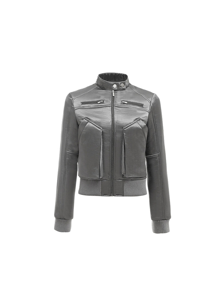 Silver Satin Utility Jacket - CHINASQUAD
