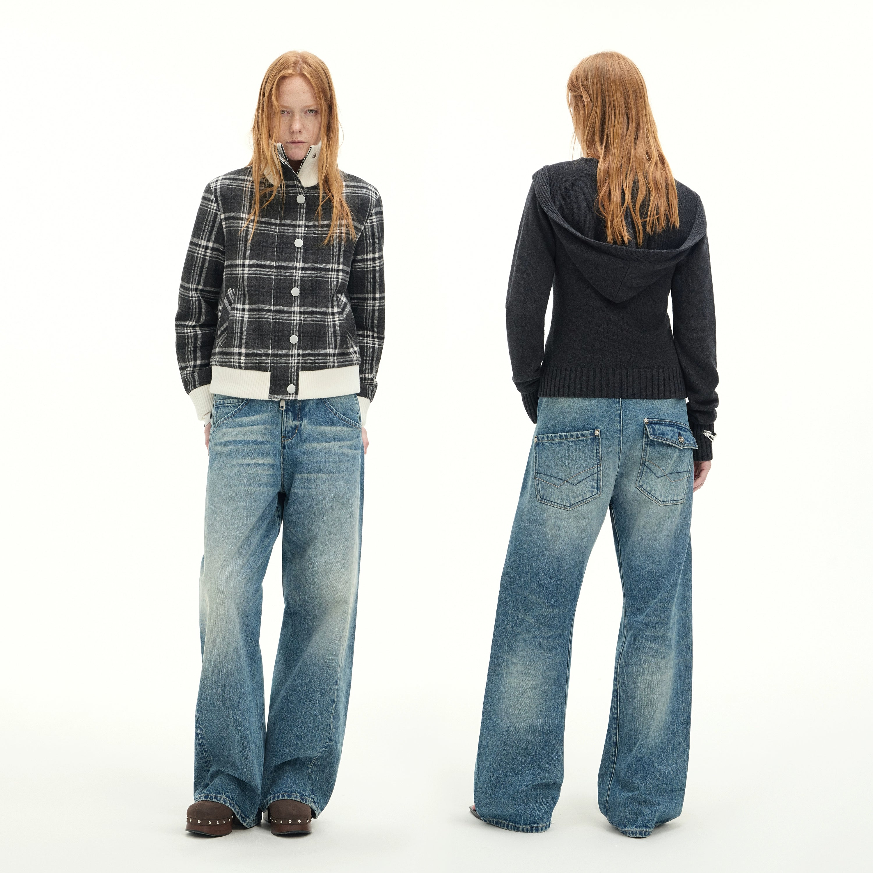 Whisker Sculpted Curved-Leg Denim Pants