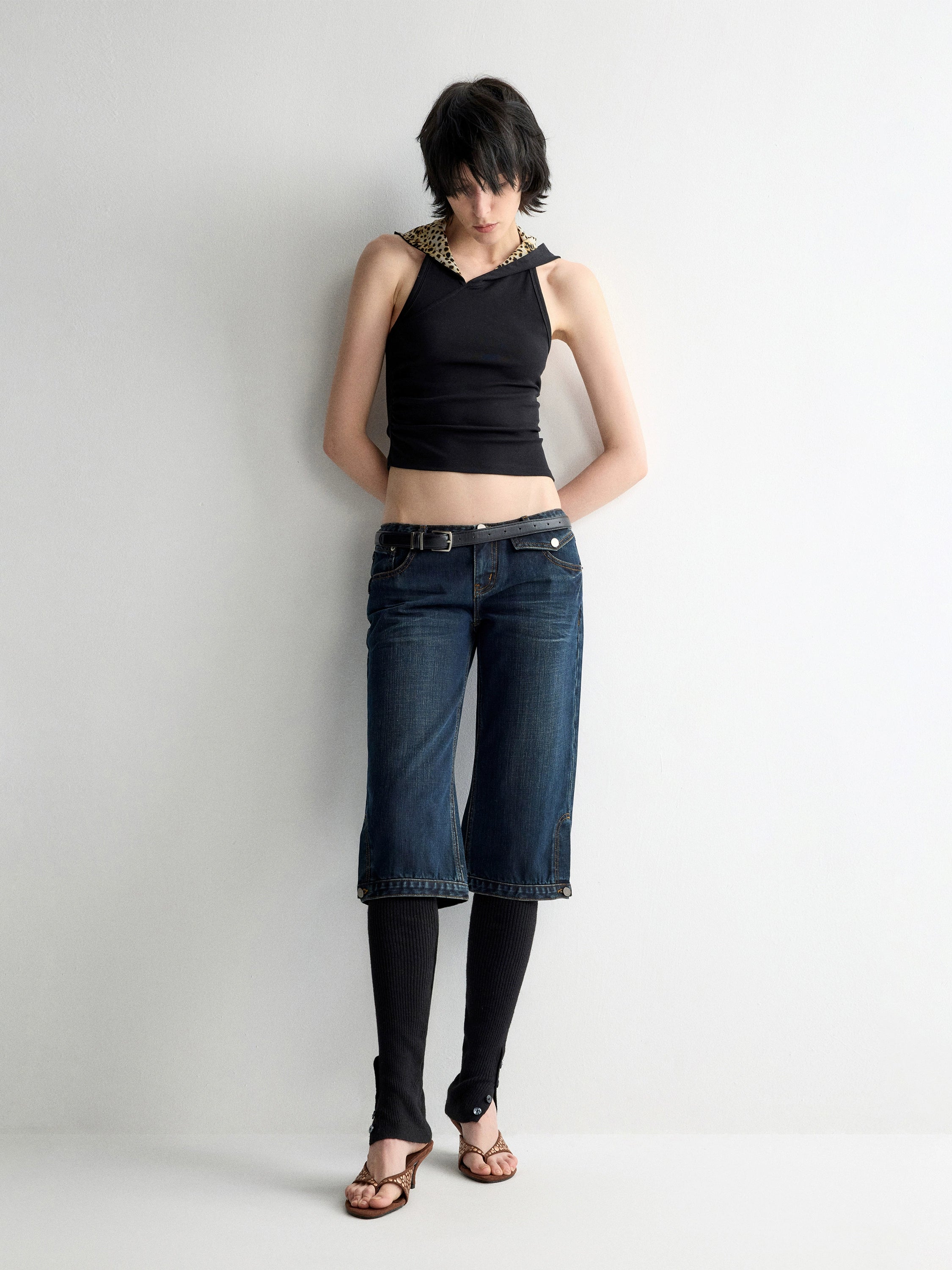 Ultra-Low Waist Straight-Leg Bermuda Jeans - CHINASQUAD