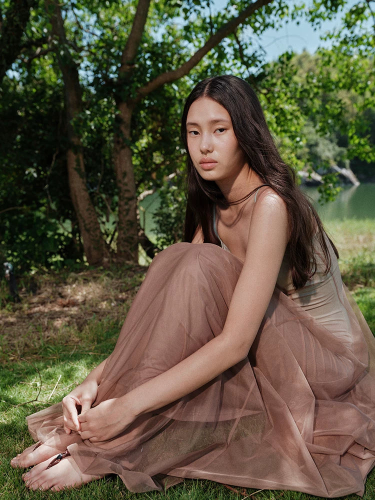 Gradient Mesh Slimming Resort Dress