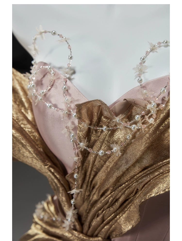 Stunning Elegance Off-Shoulder Gown with Golden Draping