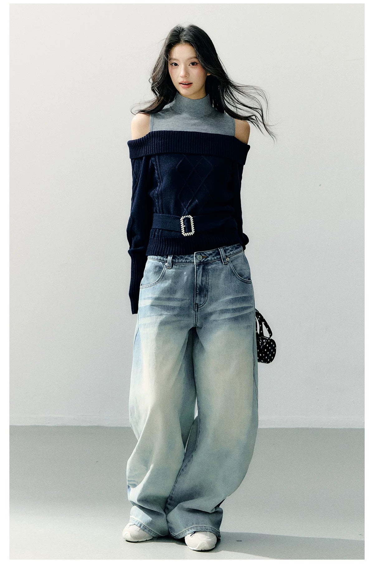 Vintage Blue Washed Wide-Leg Jeans