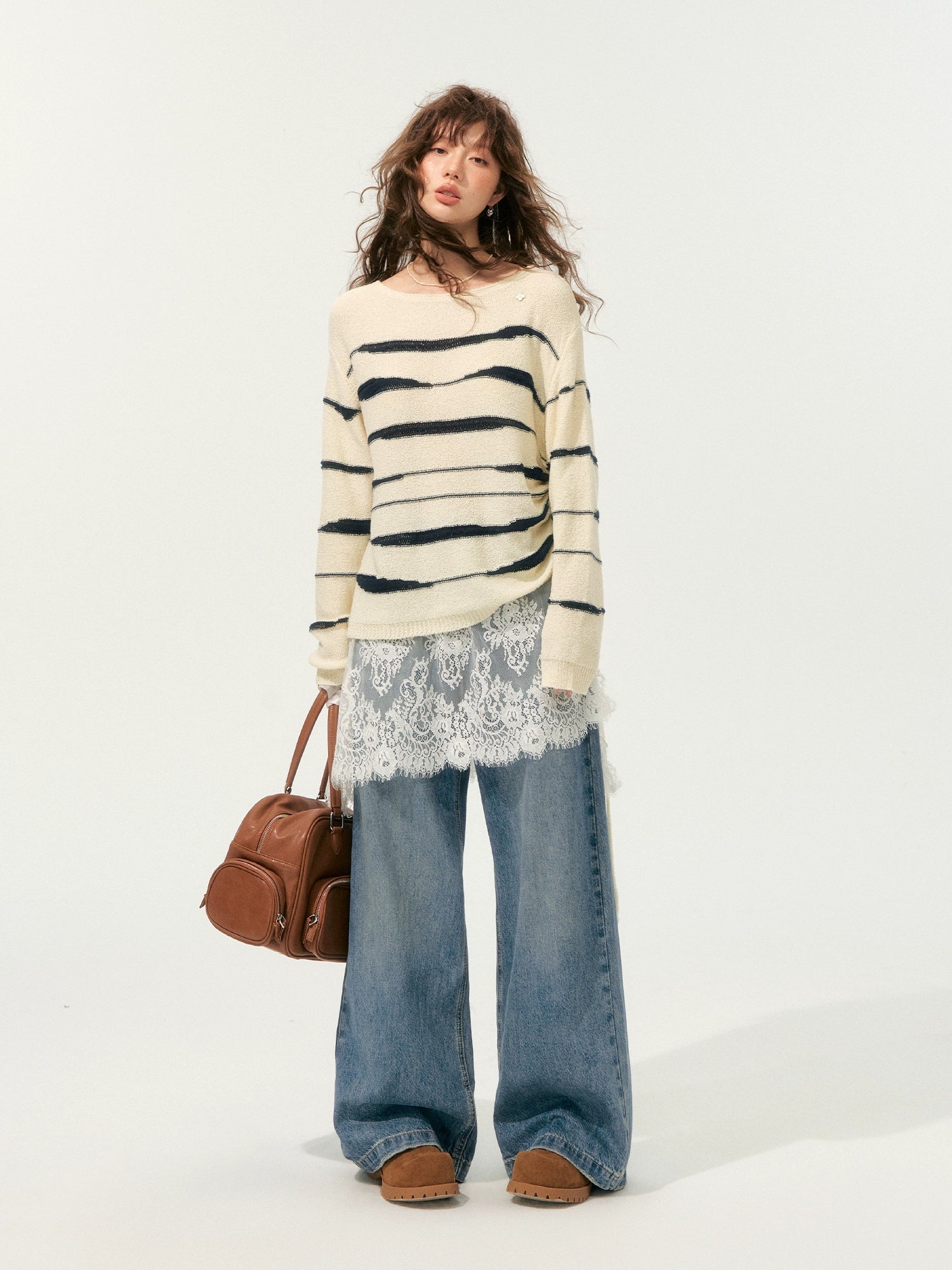 Color-Block Irregular Striped Soft Crewneck - CHINASQUAD