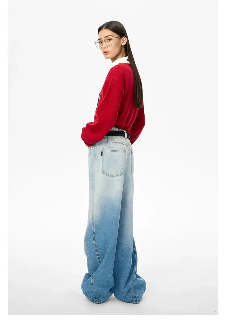 Washed Gradient Straight-Leg Jeans - CHINASQUAD