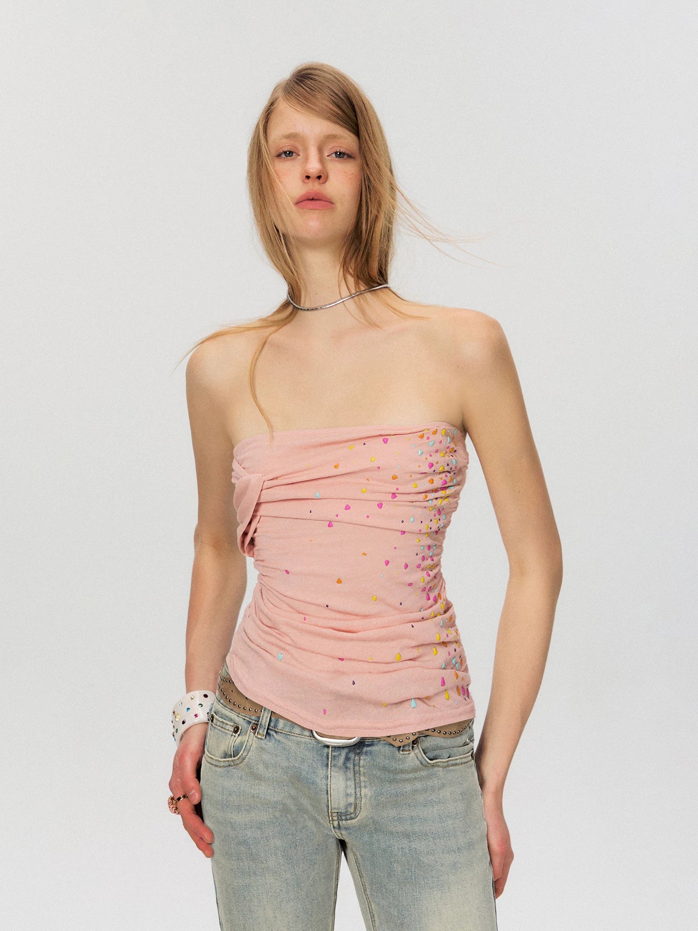 Vintage Crystal-Embellished Strapless Ruched Bandeau