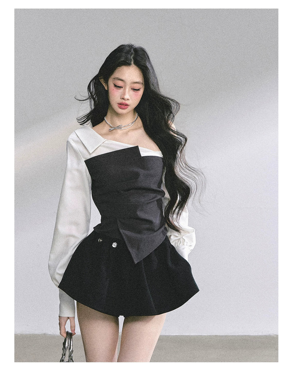 Faux Two-Piece Asymmetric Shoulder Shirt