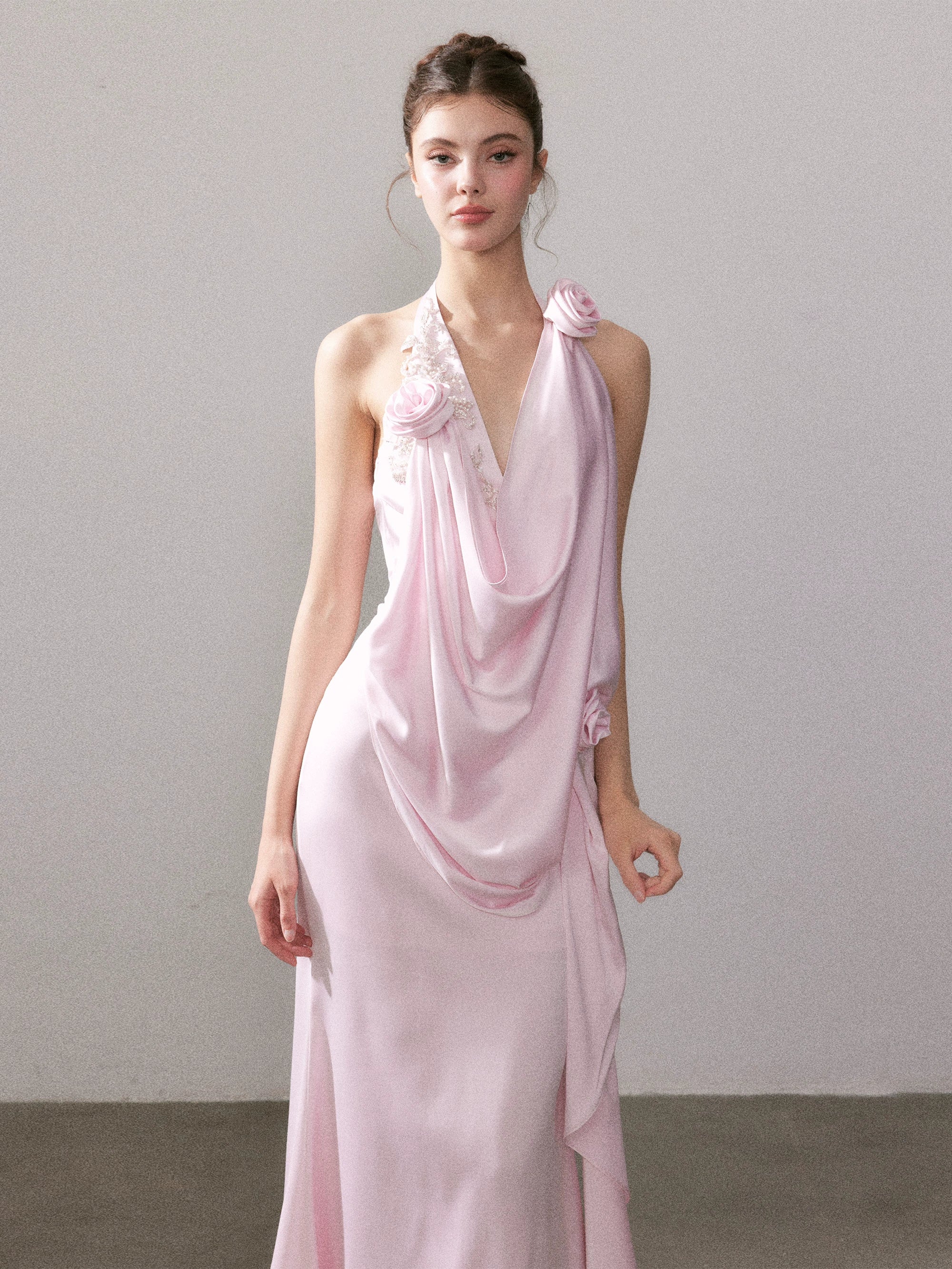 Ouro Shiny Satin Long Dress - CHINASQUAD