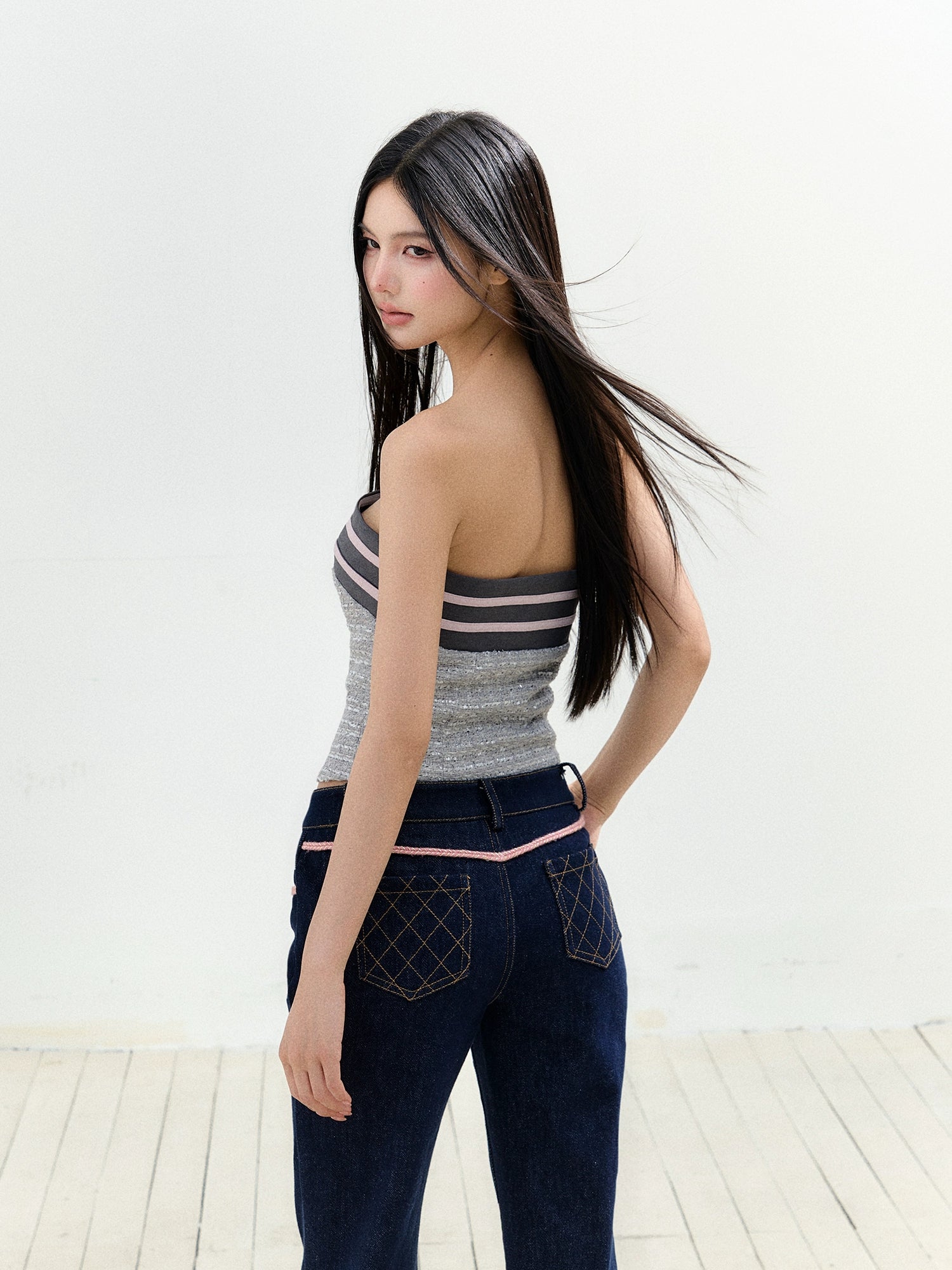 Tweed Bow Tube Blouse