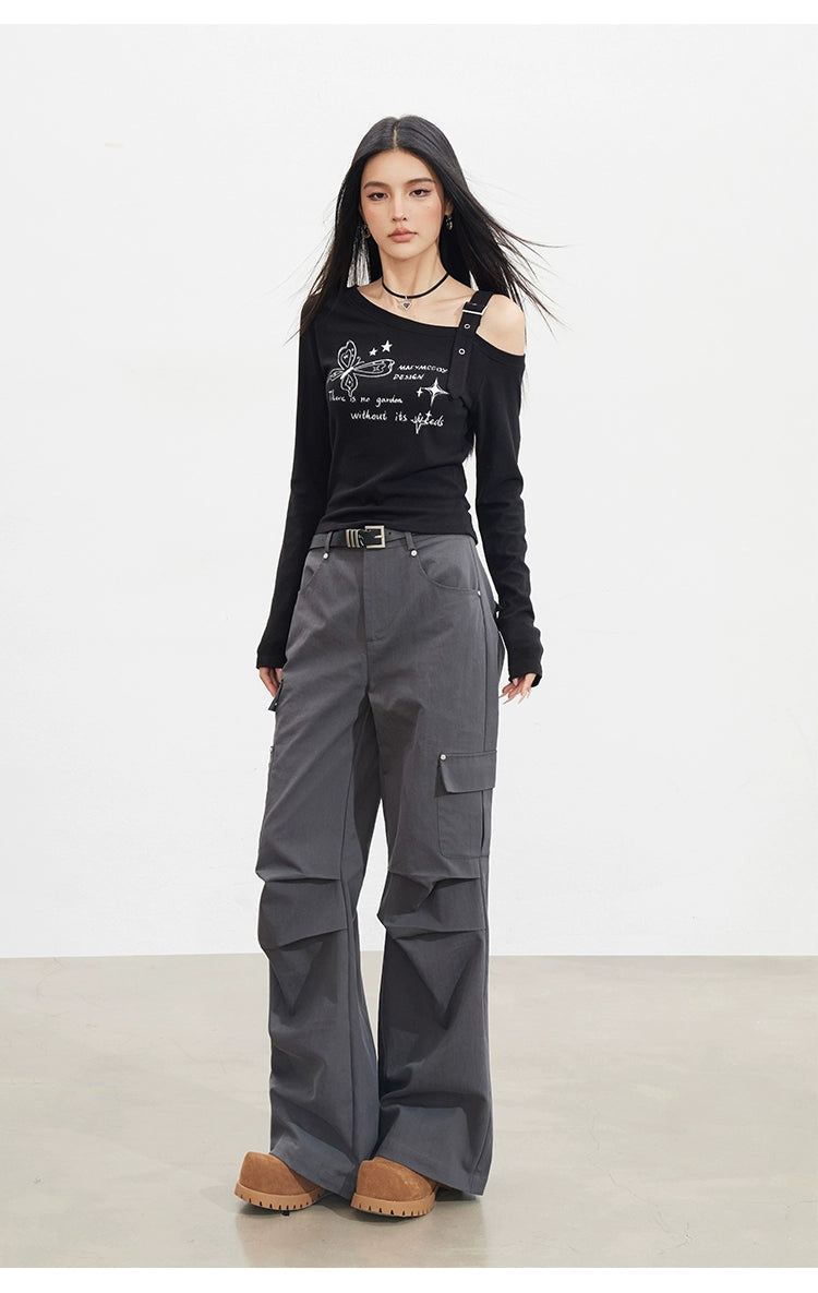 Butterfly Cold-Shoulder Long-Sleeve T-shirt