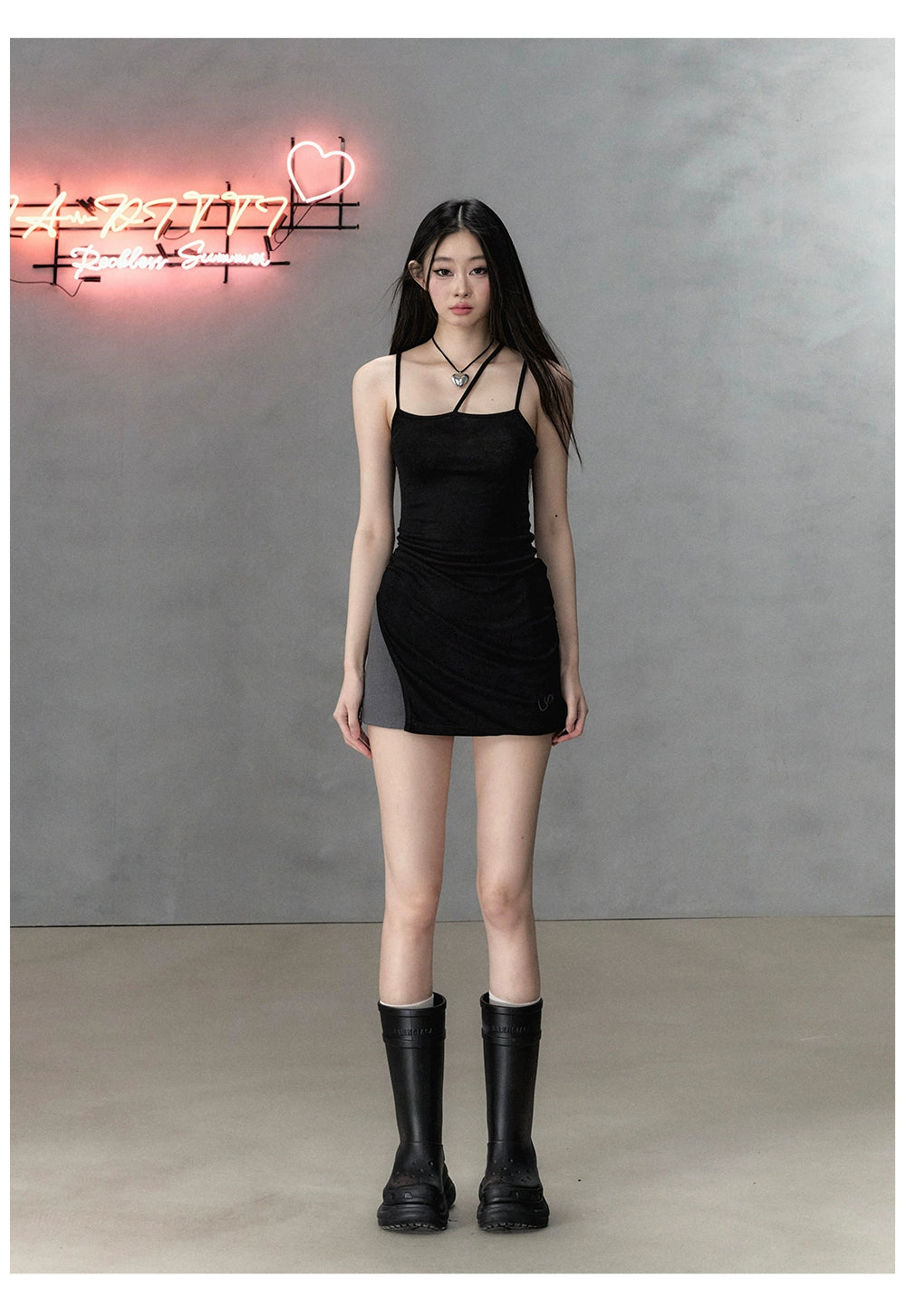 Gray & Black Wool Blend Camisole Dress - CHINASQUAD