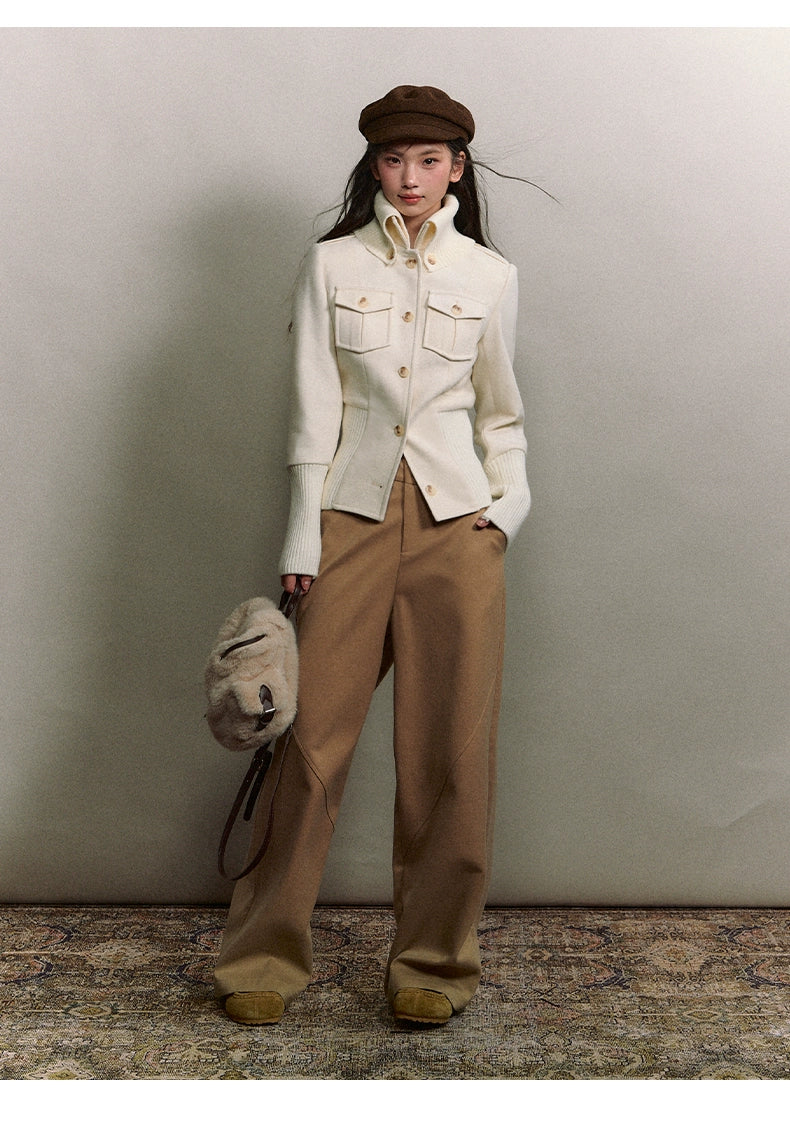 Vintage Cinched-Waist Double-Way Wool Jacket - CHINASQUAD