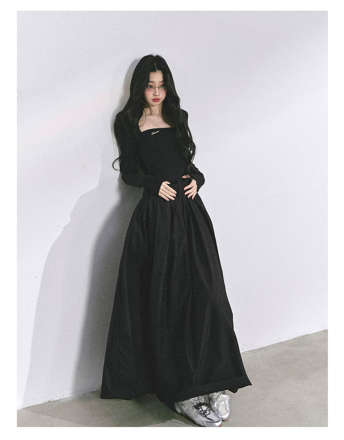 French Relaxed Long Sleeve Maxi Dress