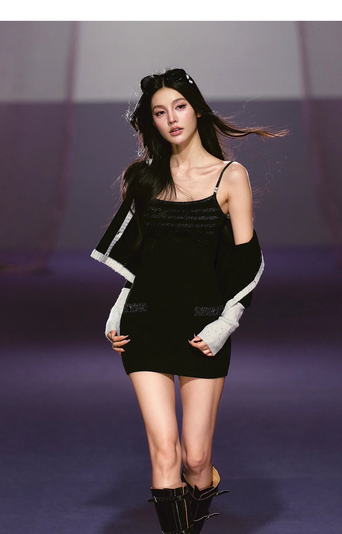 Black and White Color-block Knitted Cardigan