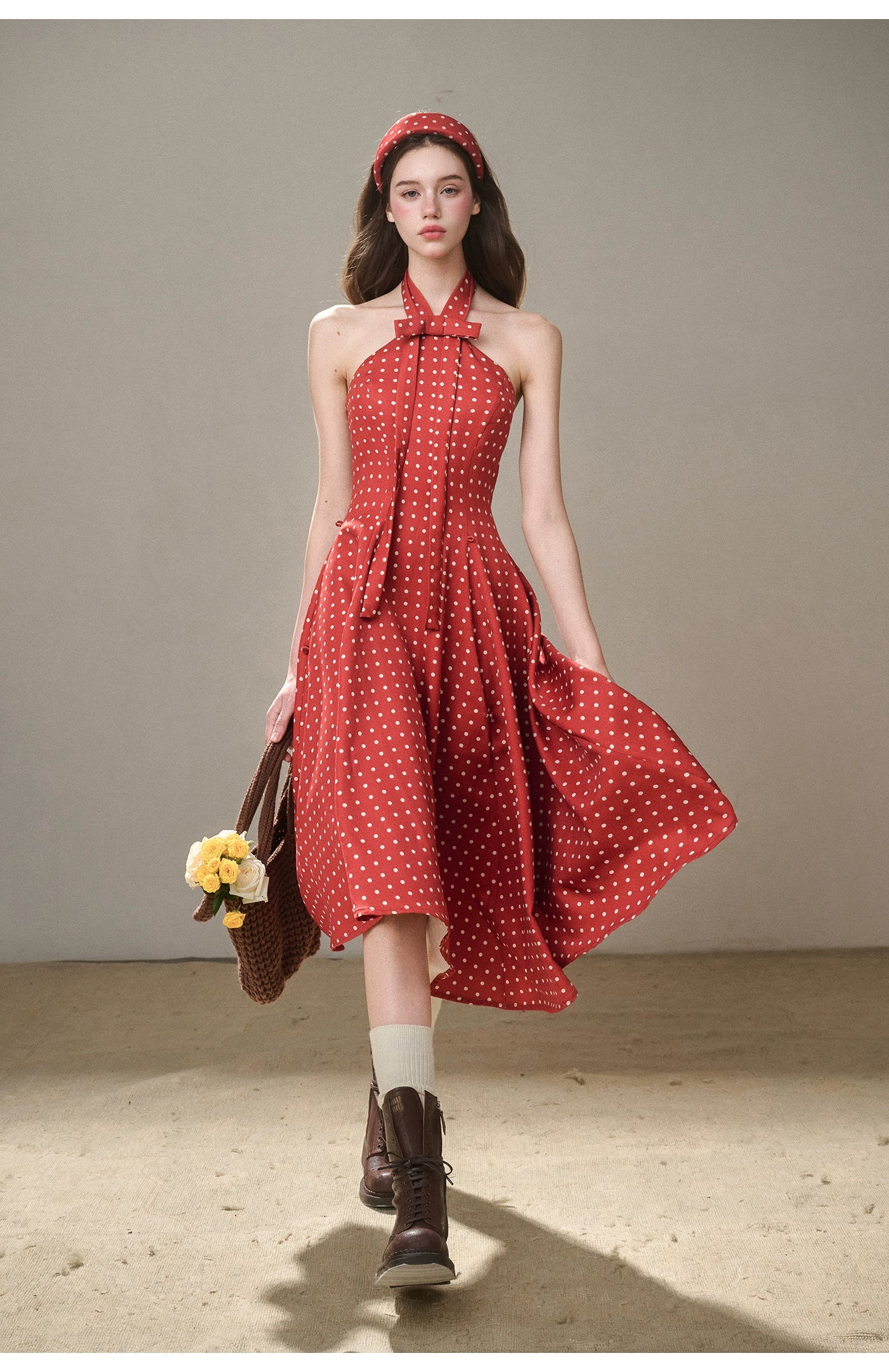 Berry Bordeaux Red Halter Dress - CHINASQUAD