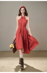 Berry Bordeaux Red Halter Dress - CHINASQUAD