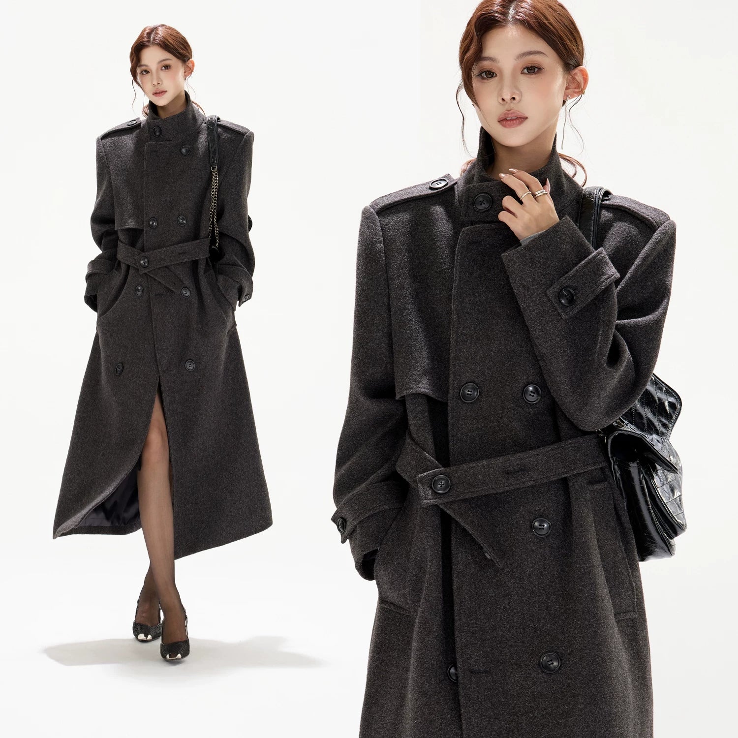 Wide-Shoulder Wool-Blend Overcoat