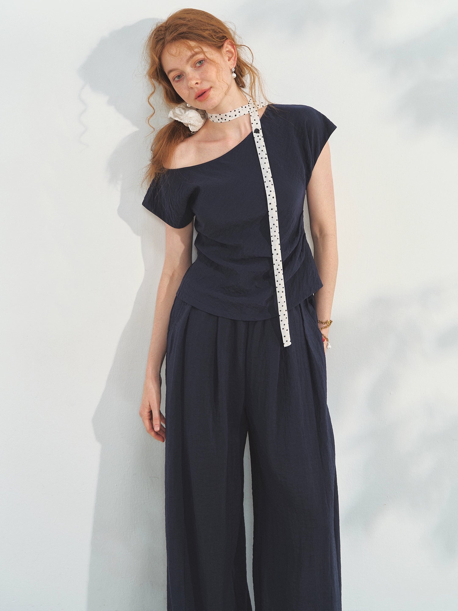 Draped Lazy Asymmetric Shoulder Convertible Top Set - CHINASQUAD