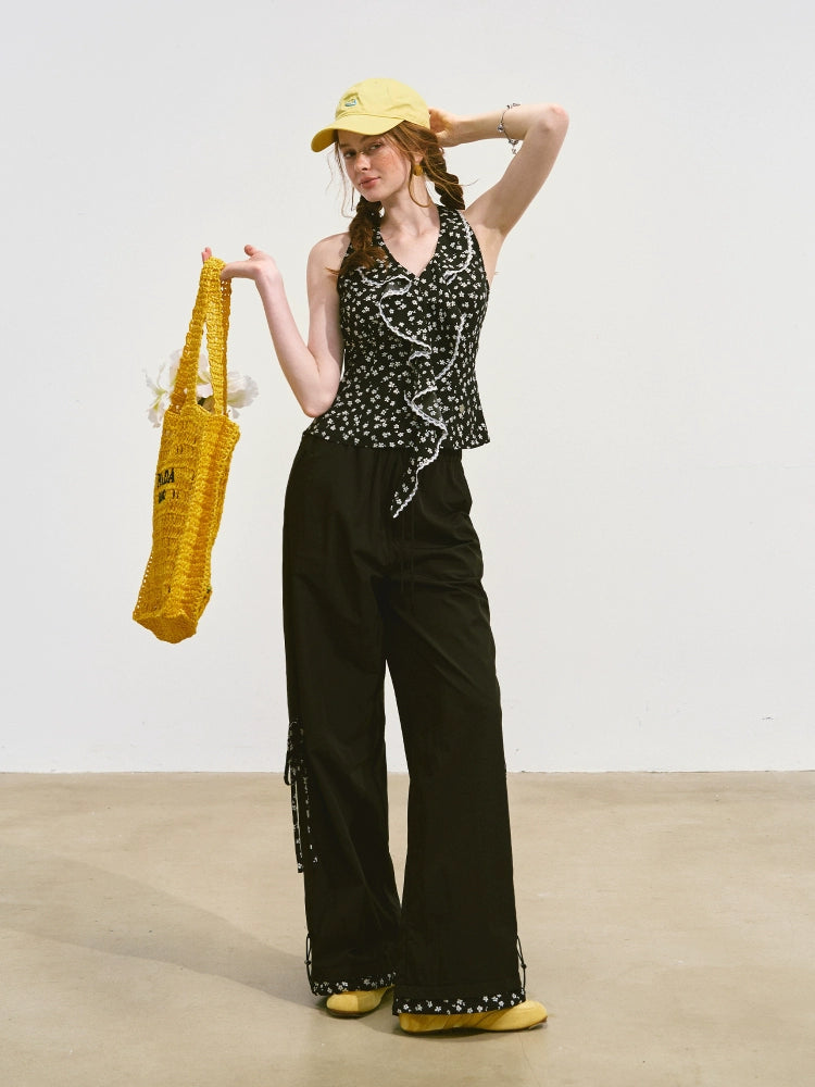 Floral-Patchwork Lightweight Checkered Utility Pants - CHINASQUAD