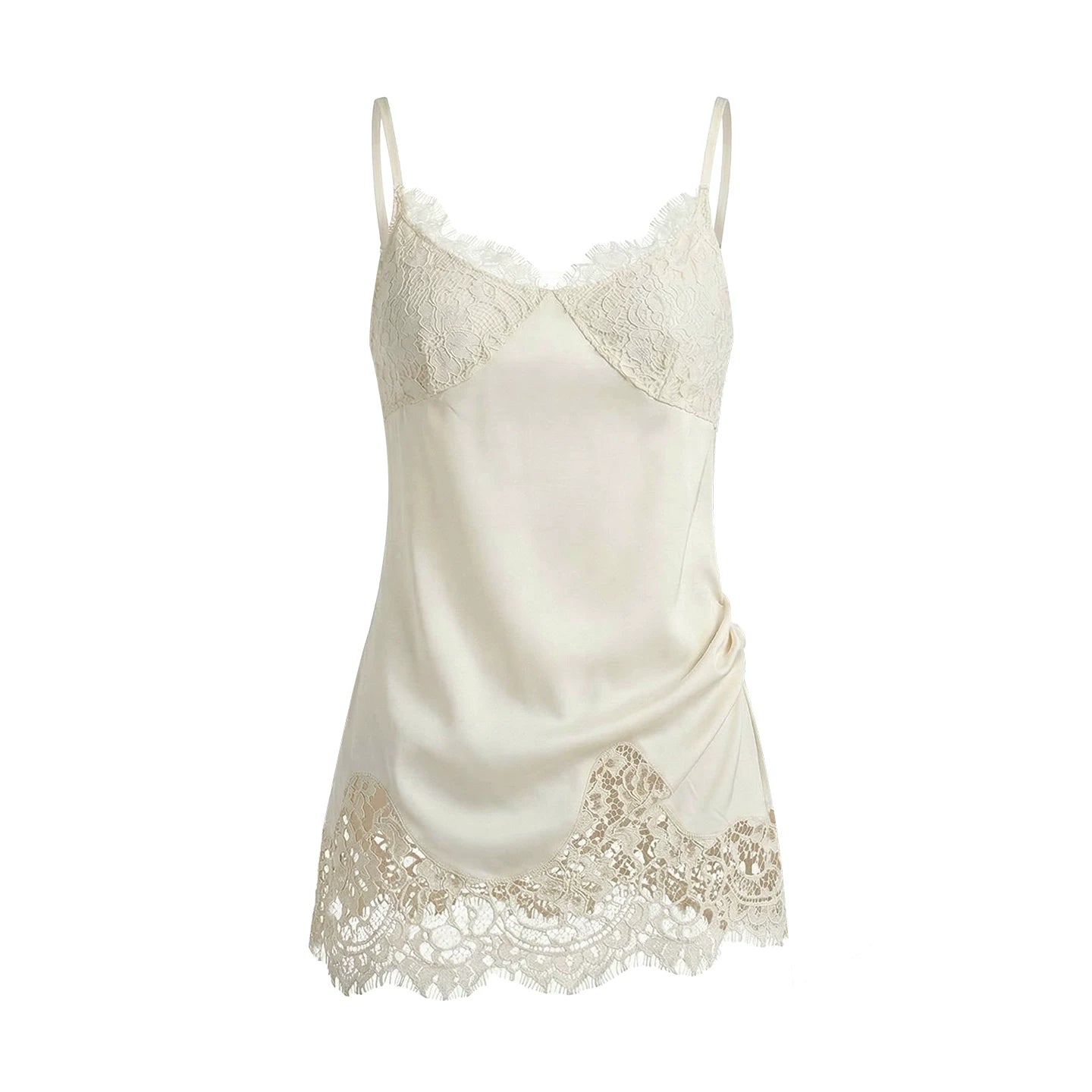Asymmetric Lace-Trim Satin Camisole
