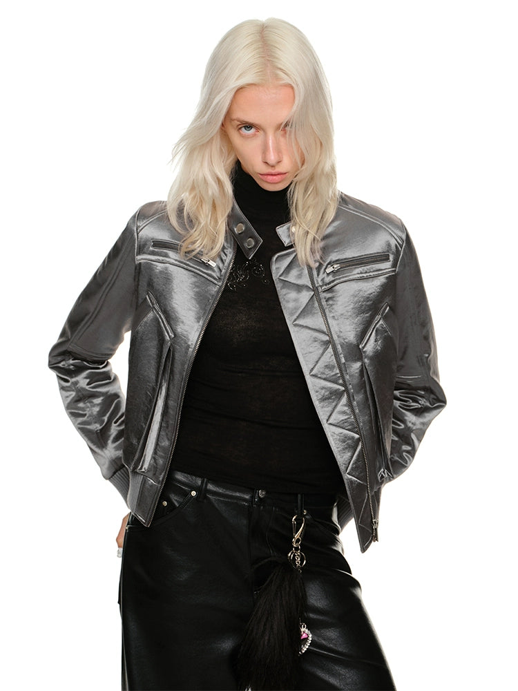 Silver Satin Utility Jacket - CHINASQUAD