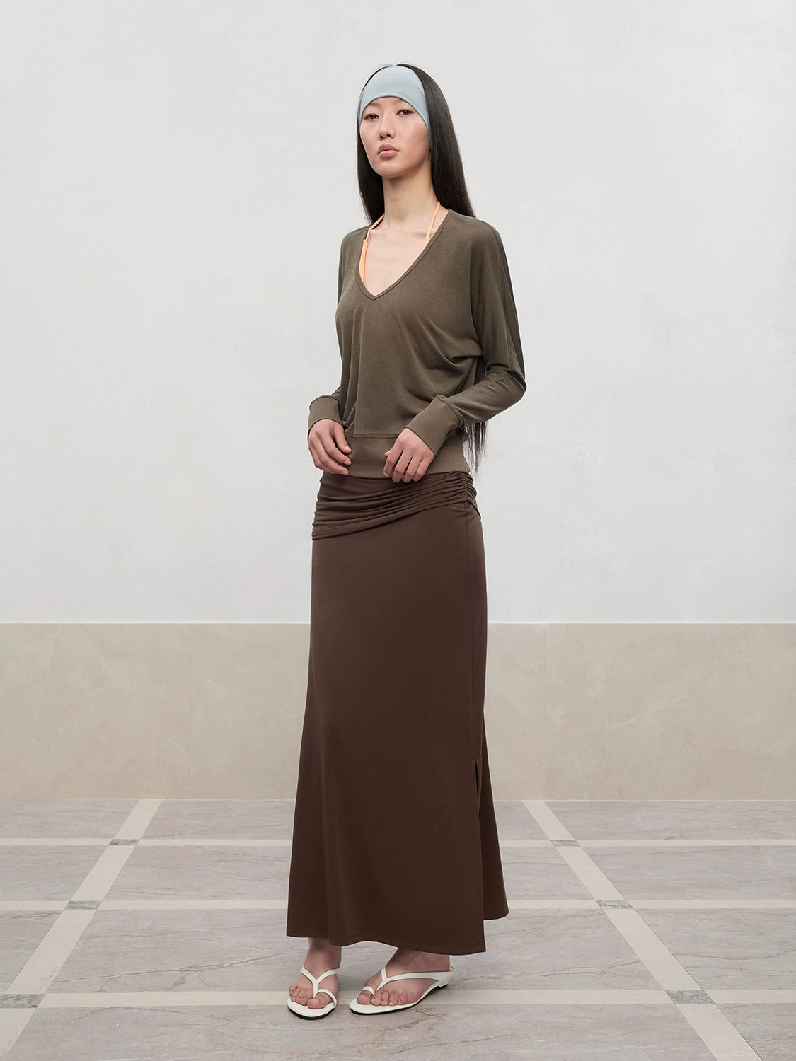 Lyocell-Linen V-Neck Knit Cover-up