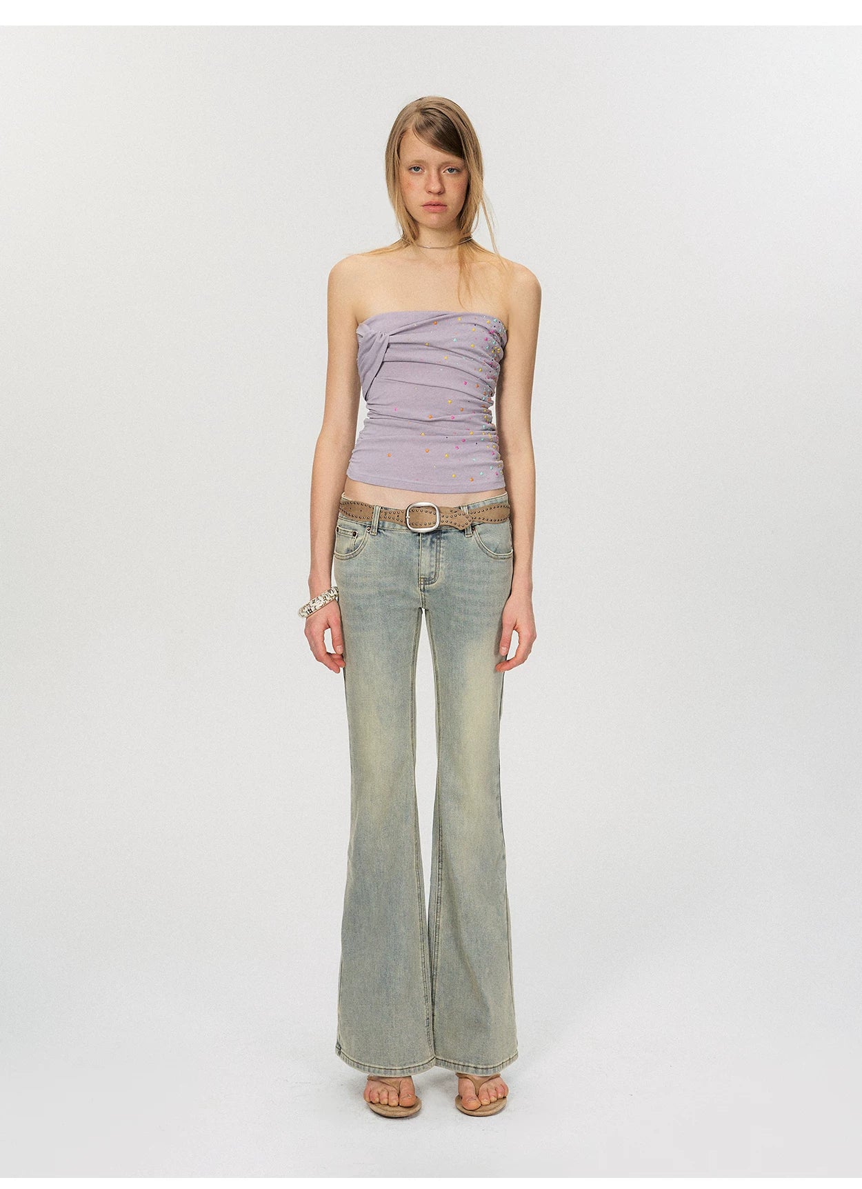 Vintage Washed Low-Rise Flared Denim Jeans